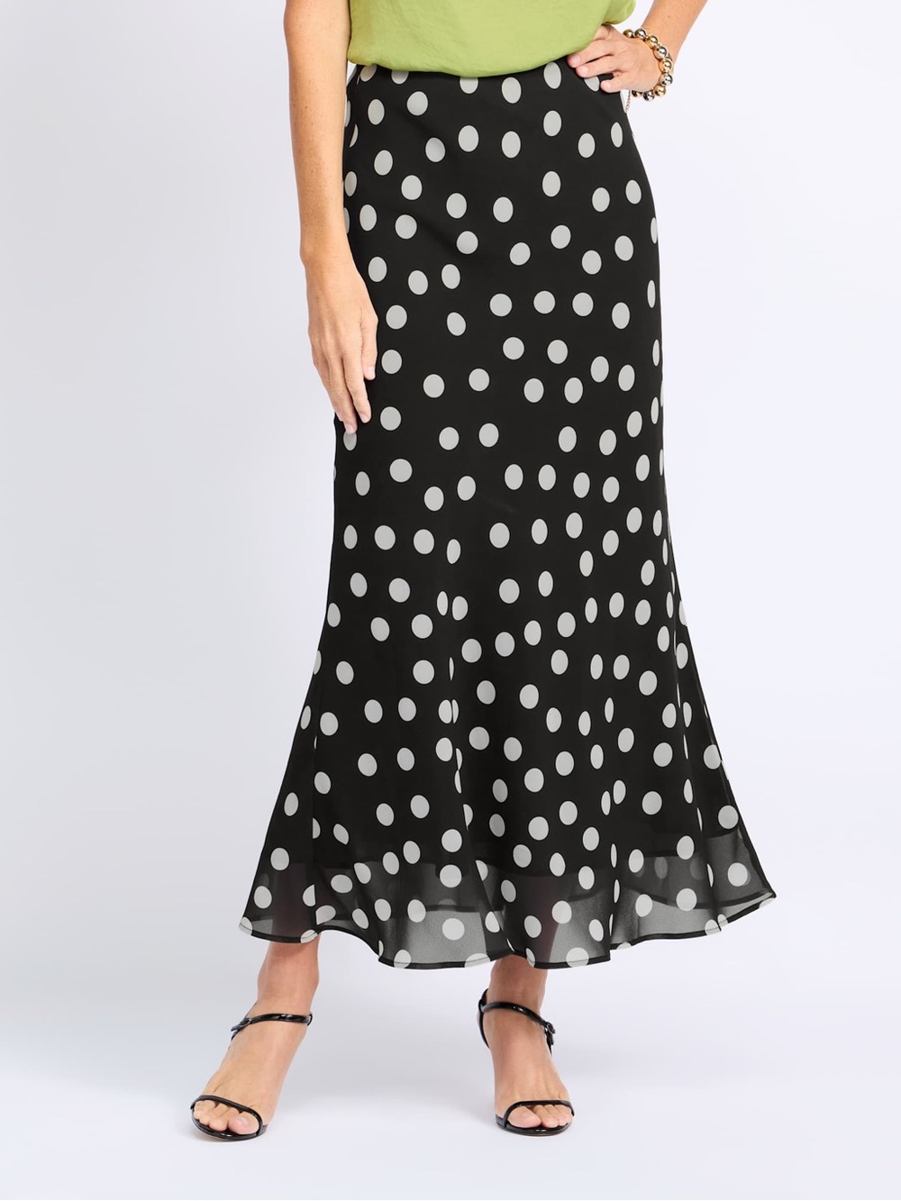 NWT Few Moda Astoria Maxi Skirt size XS black white polka dot pull on